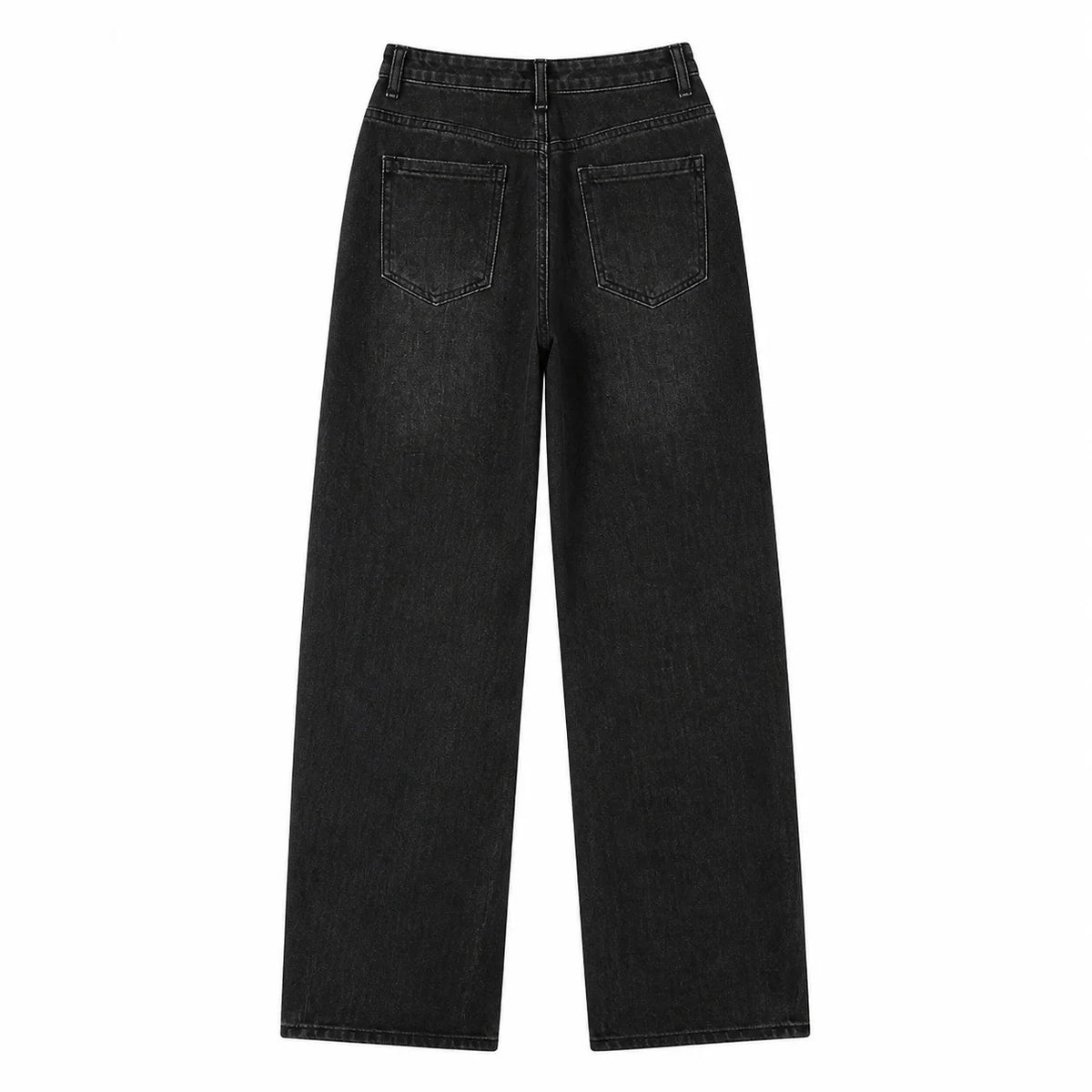 Jean large noir délavé taille haute