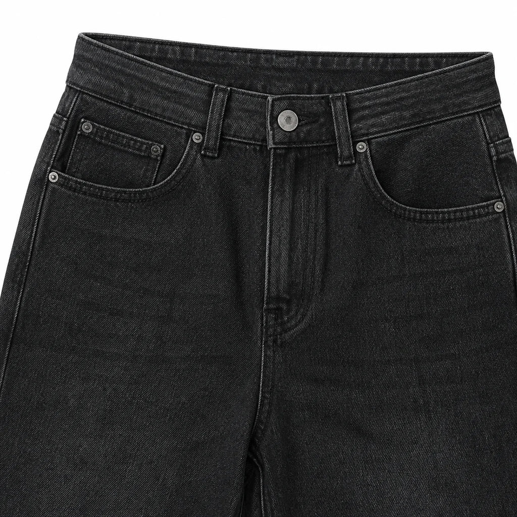 Jean large noir délavé taille haute