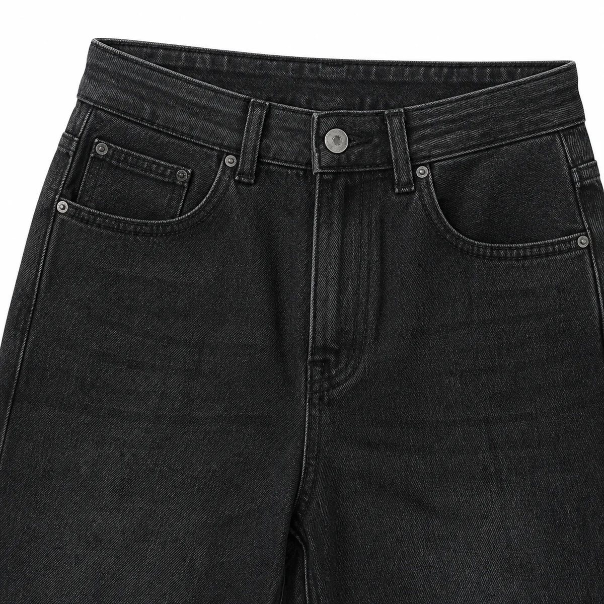 Jean large noir délavé taille haute
