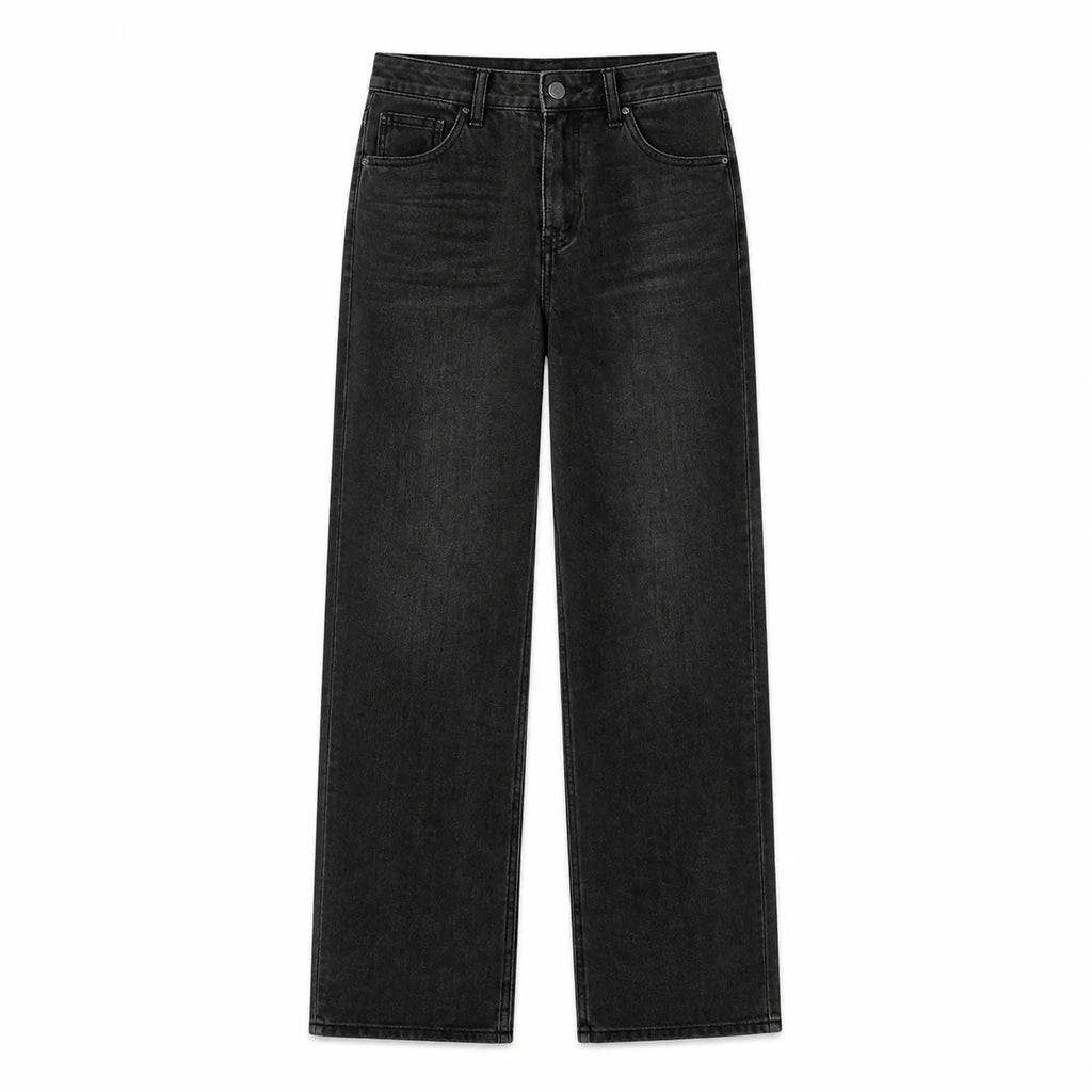 Jean large noir délavé taille haute