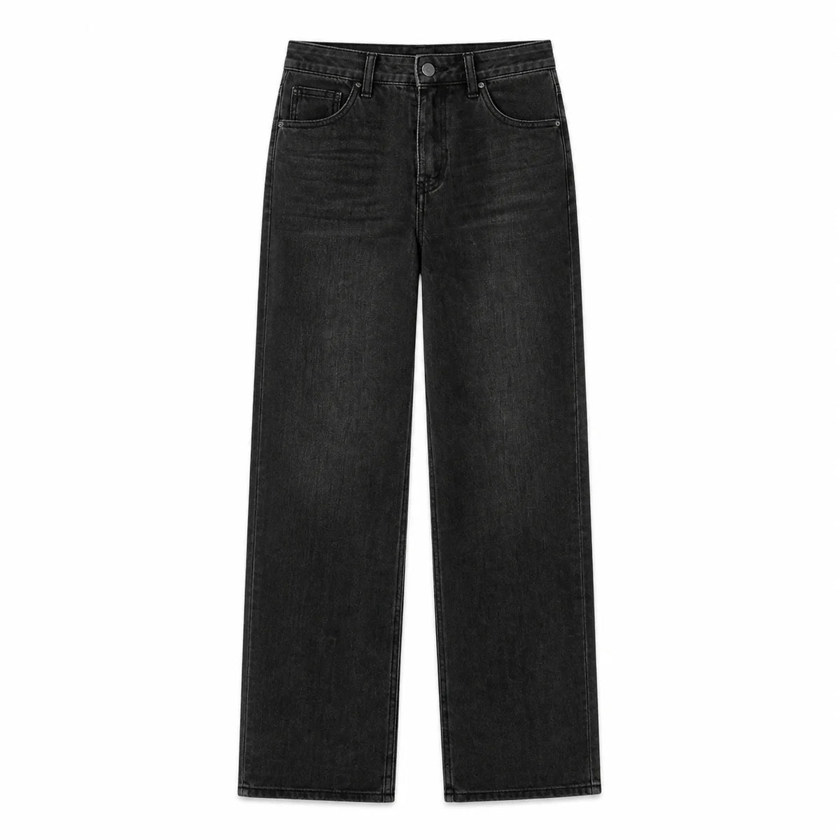 Jean large noir délavé taille haute