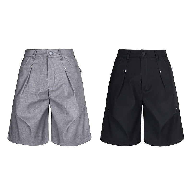 Pleated Casual Shorts for Men Cleanfit Cool Wide-leg  Pants Personality