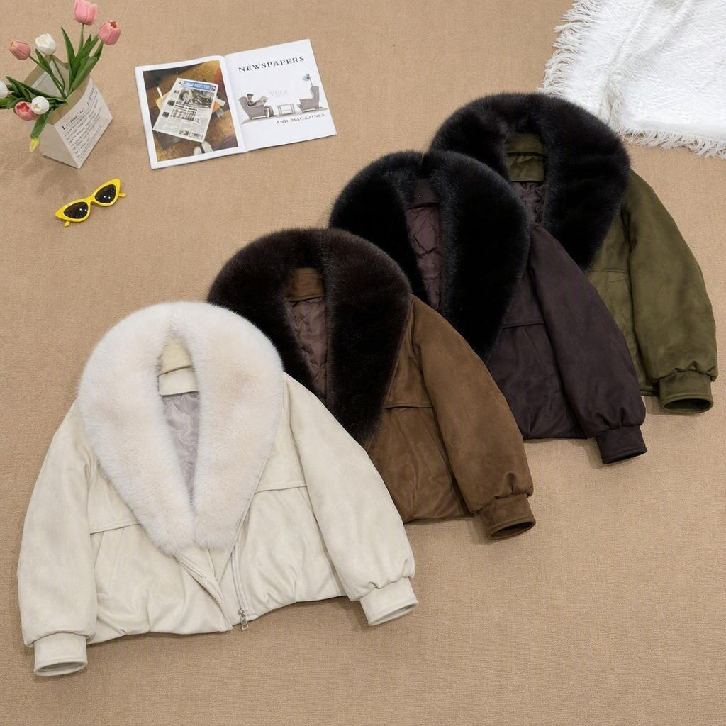 Parka courte col fausse fourrure