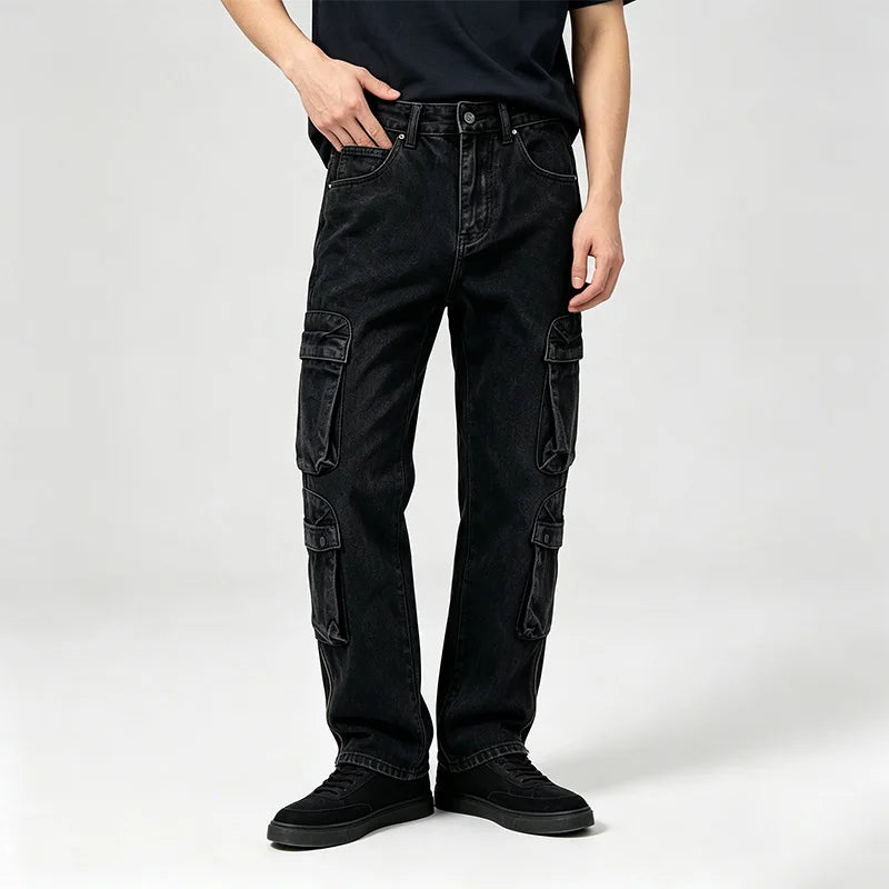 Jean cargo noir zippé