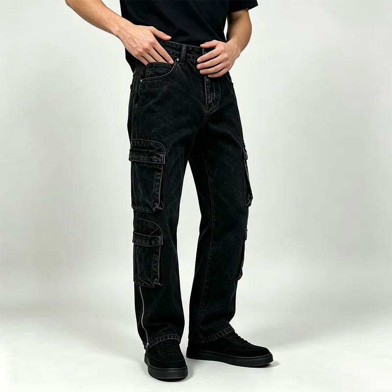 Jean cargo noir zippé