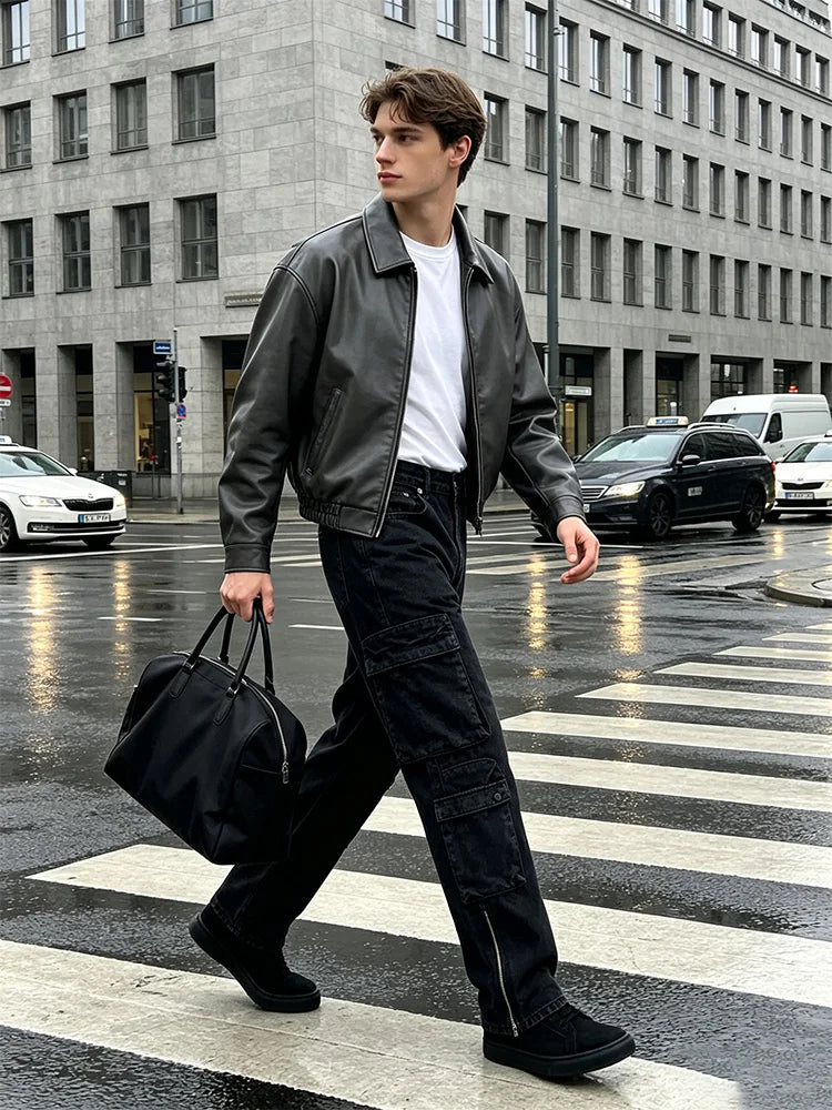 Jean cargo noir zippé