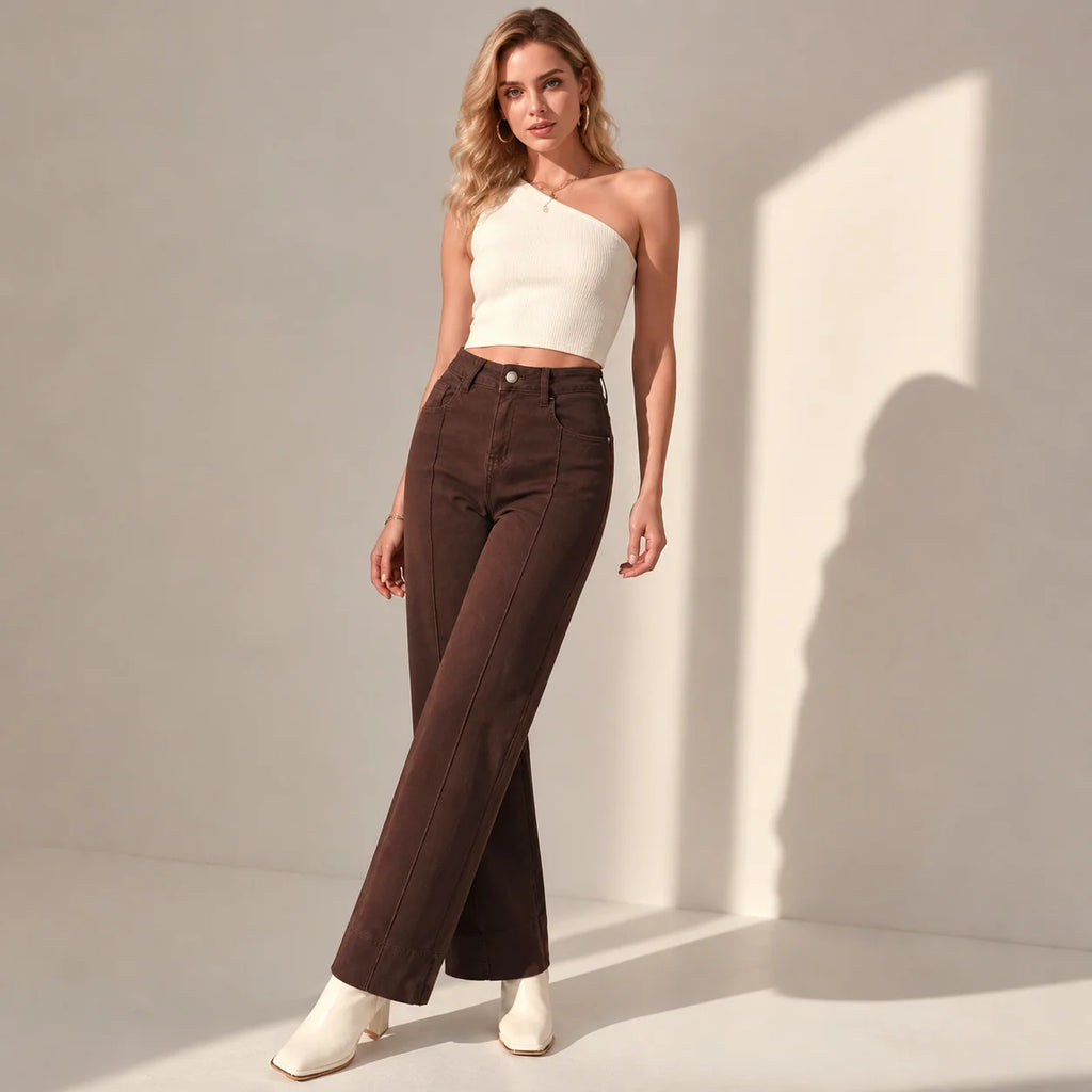 Jean large marron surpiqué