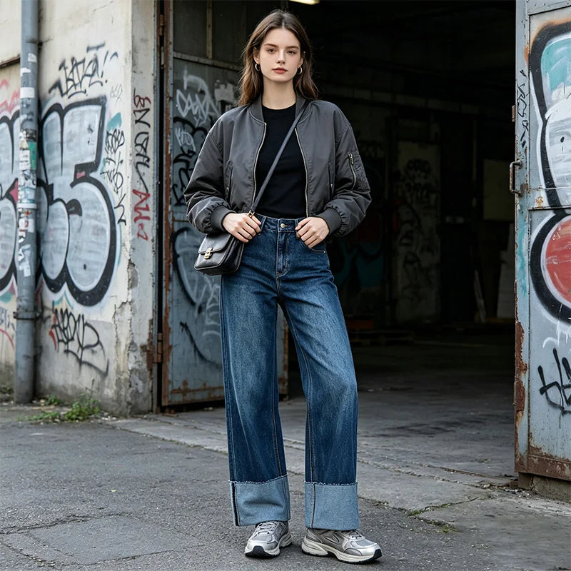 Jean large à revers