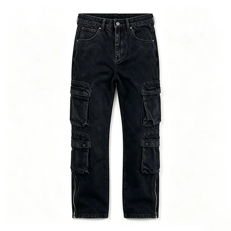 Jean cargo noir zippé