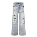 Distressed denim micro pull pants