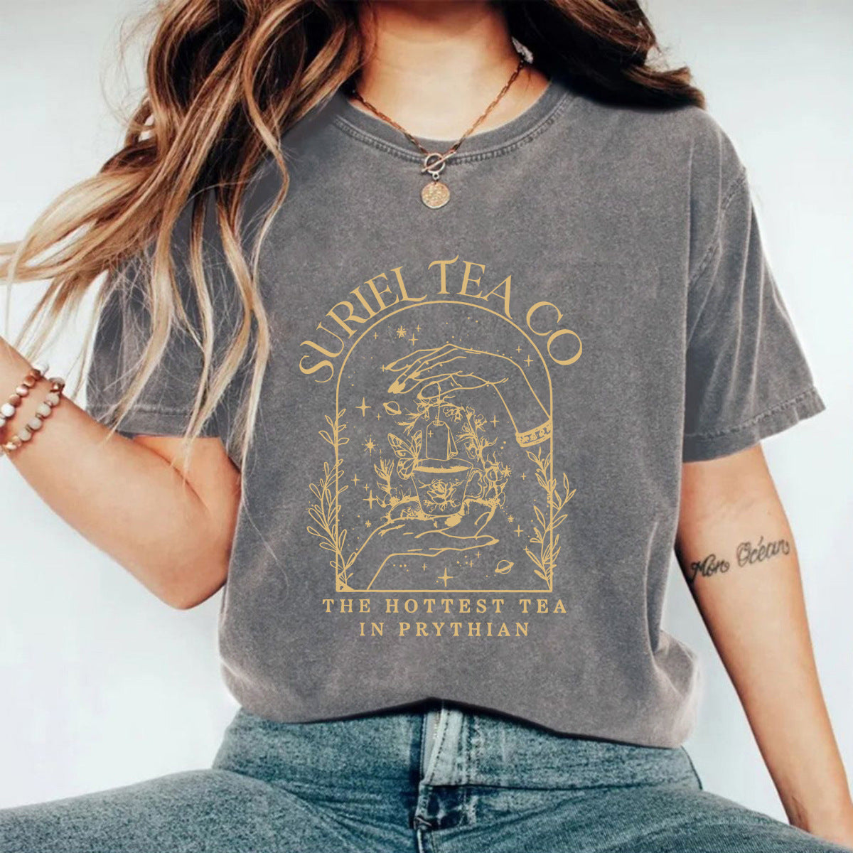 Washed and used T-shirt with printed T-shirt