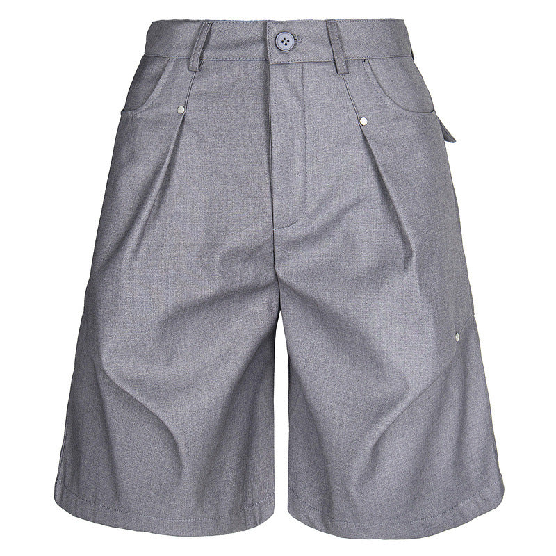 Pleated Casual Shorts for Men Cleanfit Cool Wide-leg  Pants Personality