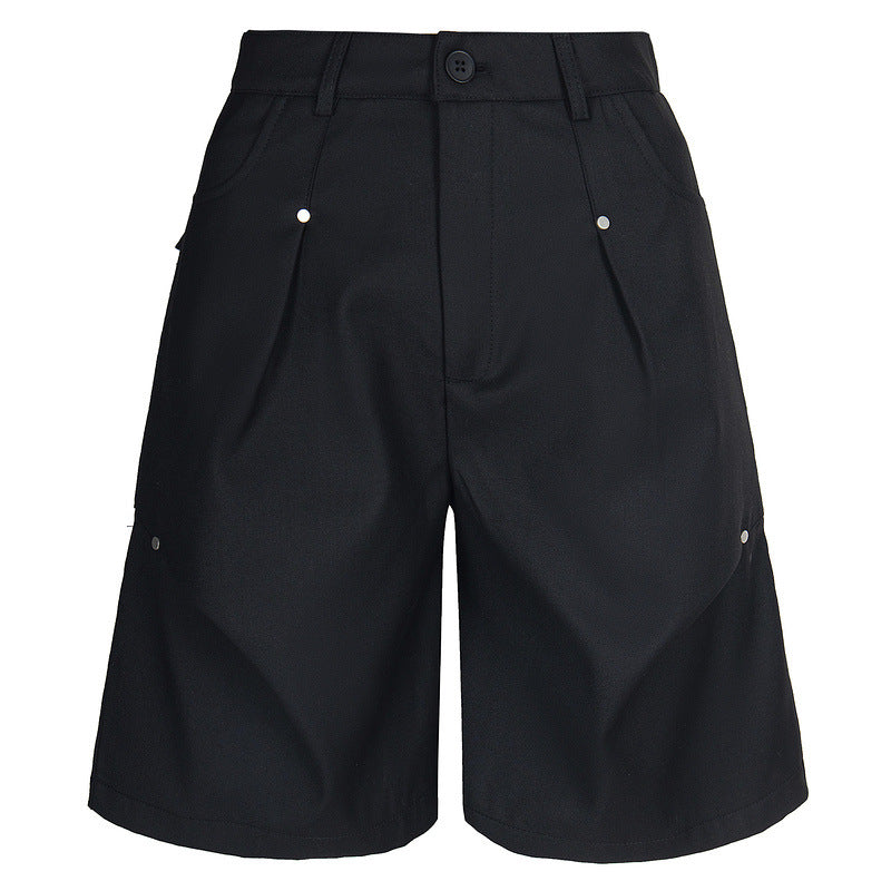 Pleated Casual Shorts for Men Cleanfit Cool Wide-leg  Pants Personality