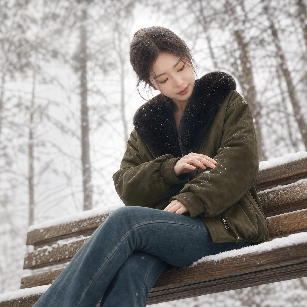 Parka courte col fausse fourrure