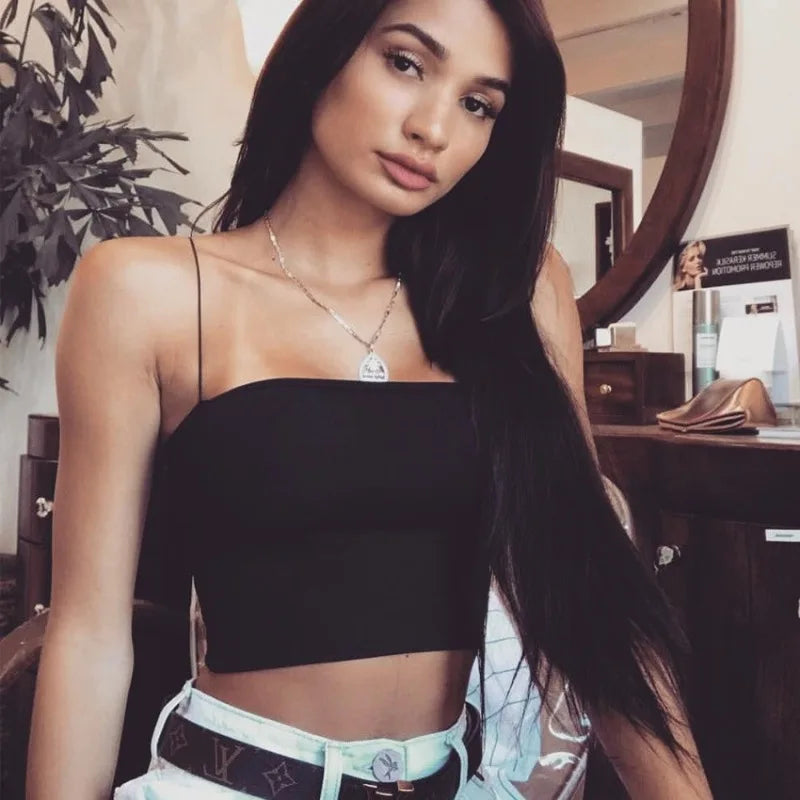 Crop top uni à fines bretelles