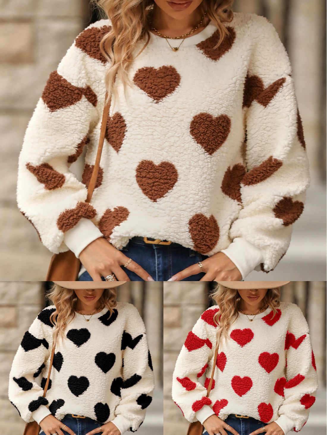 Pull oversize imprimé cœur