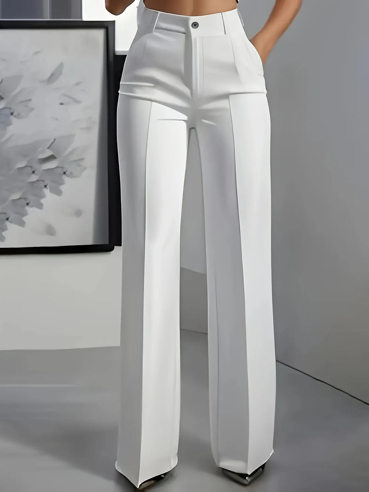 Pantalon droit fluide taille haute