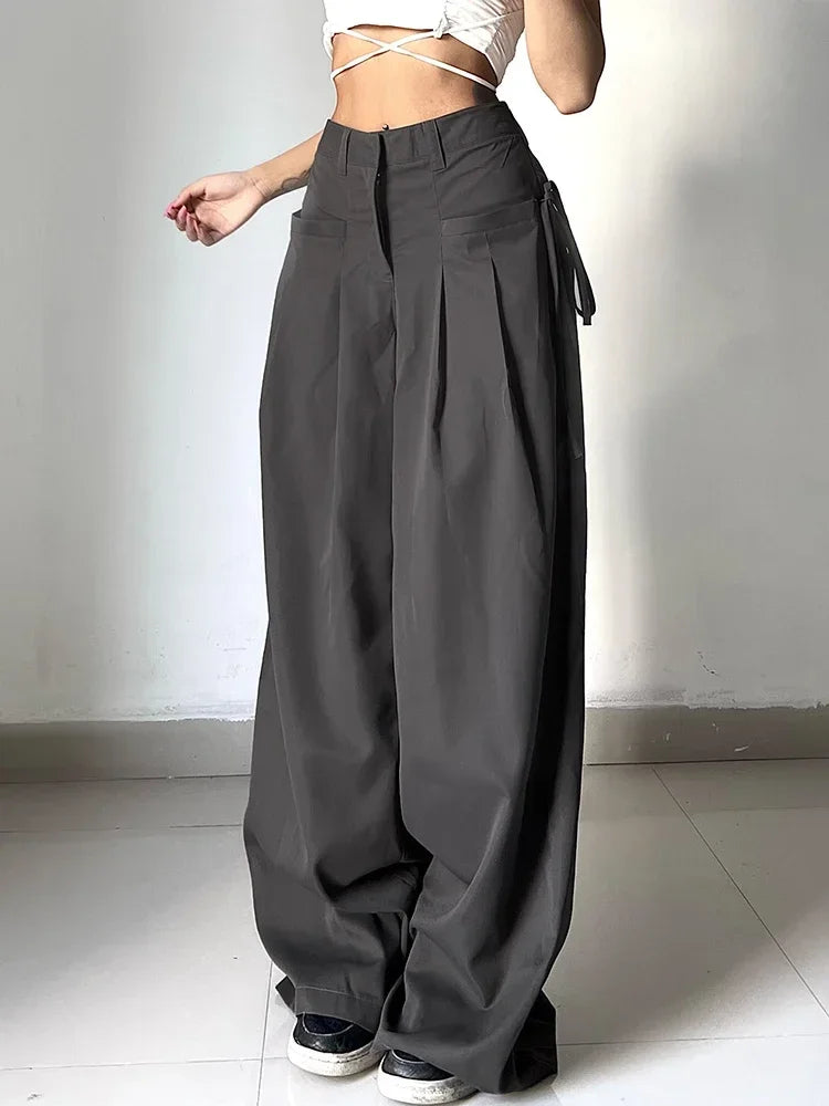 Pantalon large rétro plissé