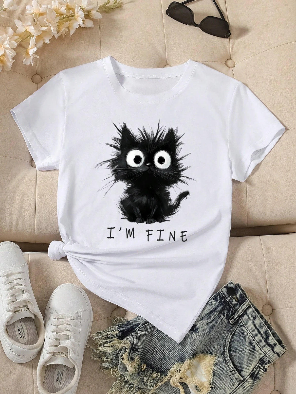 T-shirt imprimé chat « I’m Fine »