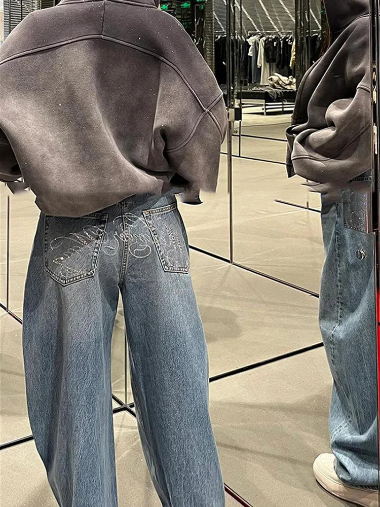 Jean large bleu taille haute