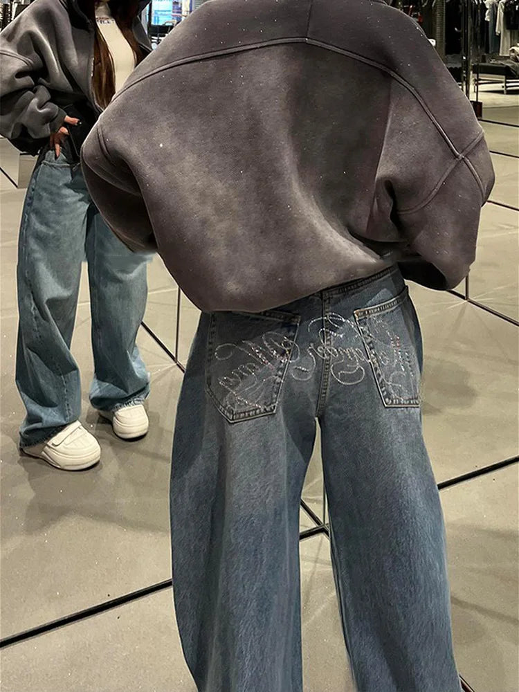 Jean large bleu taille haute