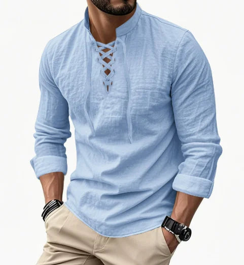 Chemise Henley en coton et lin