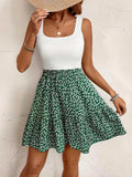 Robe courte imprimée col carré