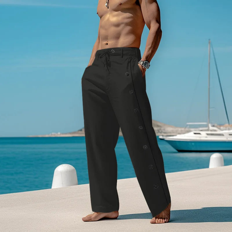Pantalon droit à boutons latéraux