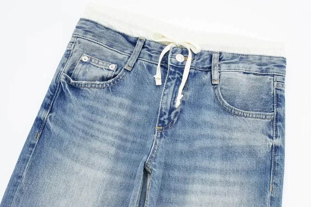 Jean droit bleu taille haute