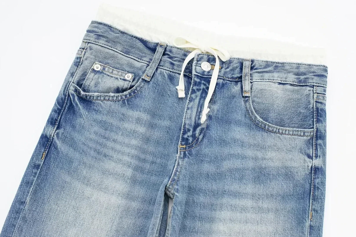 Jean droit bleu taille haute