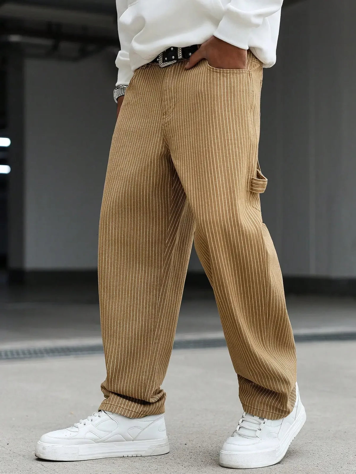 Pantalon cargo kaki rayé