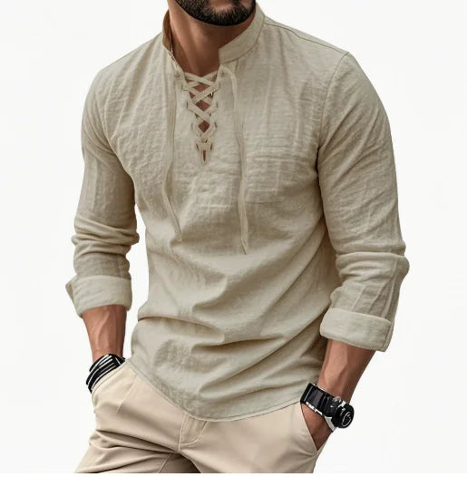 Chemise Henley en coton et lin