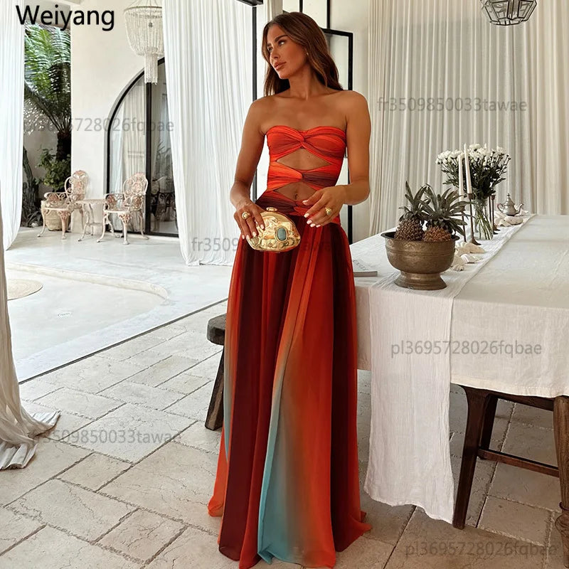 Robe longue dégradée épaules nues