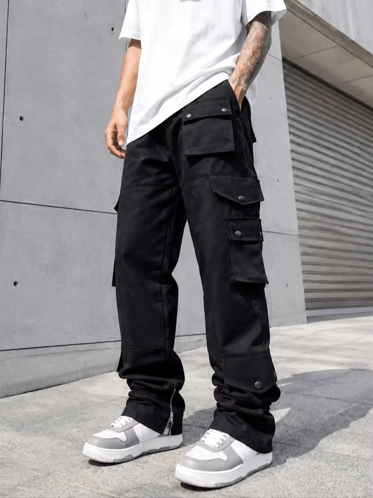 Pantalon cargo noir zippé