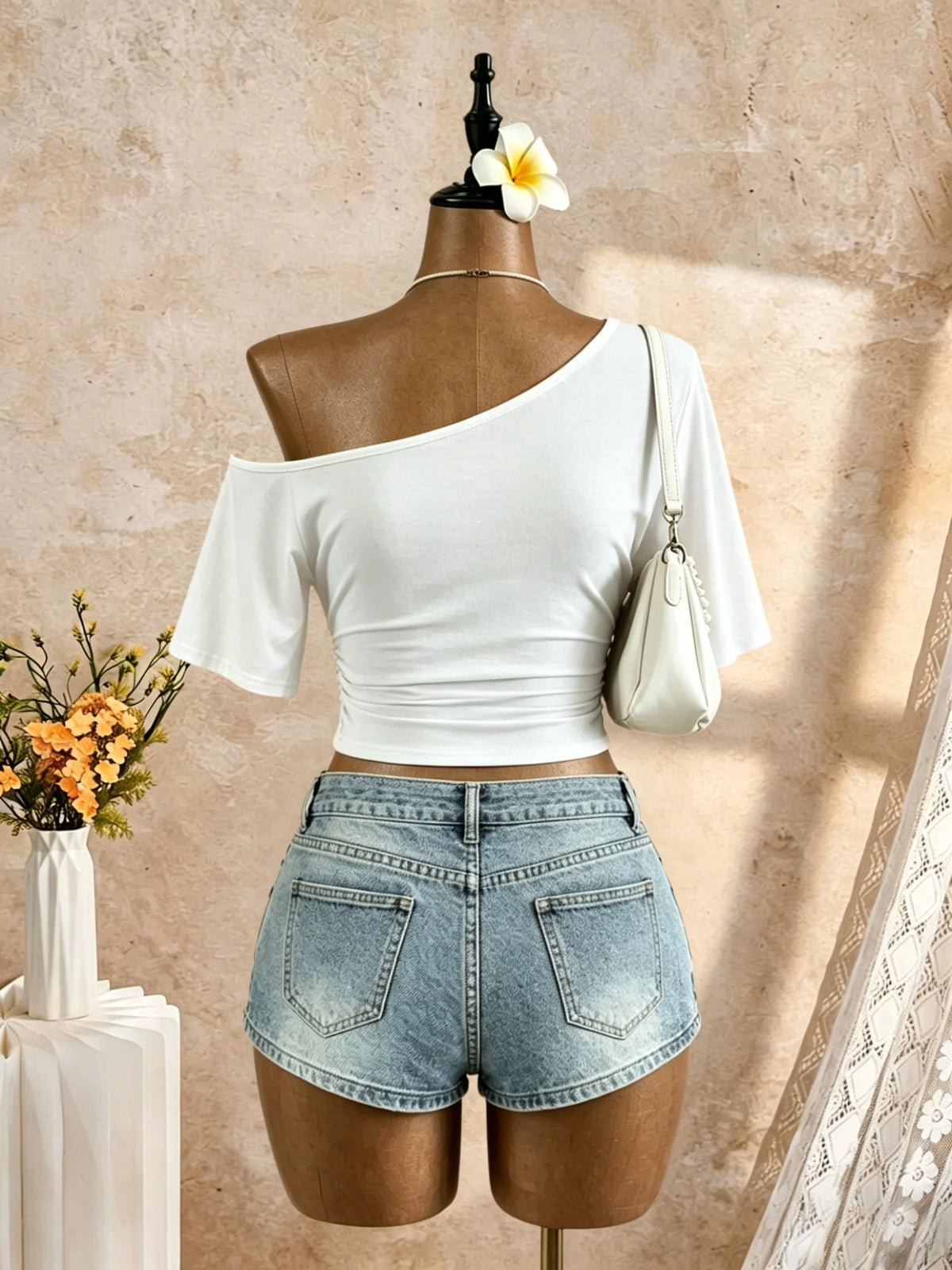 T-shirt asymétrique froncé