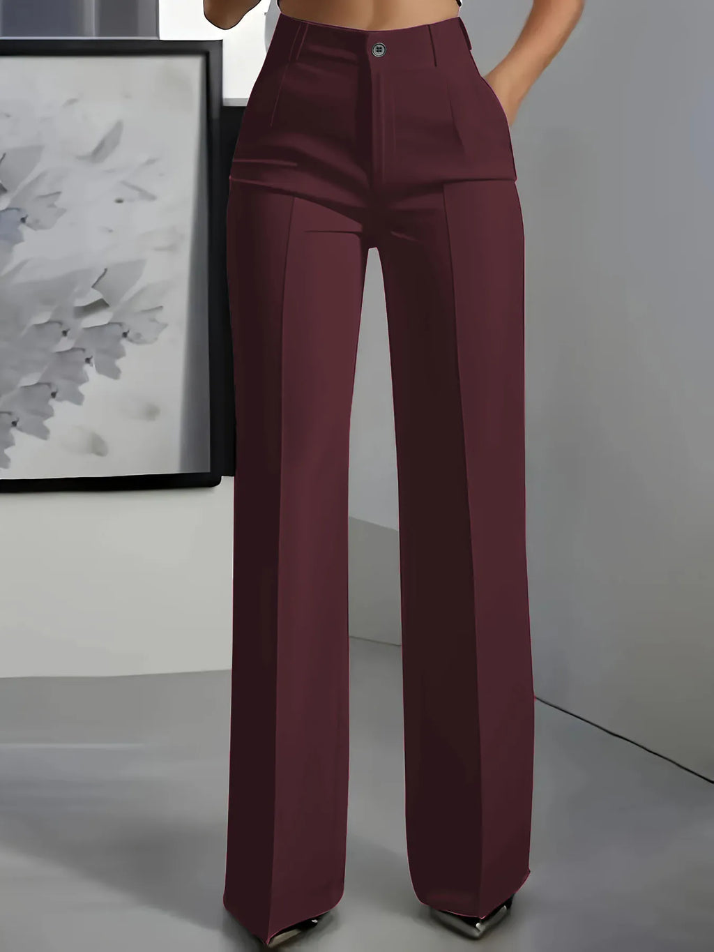 Pantalon droit fluide taille haute
