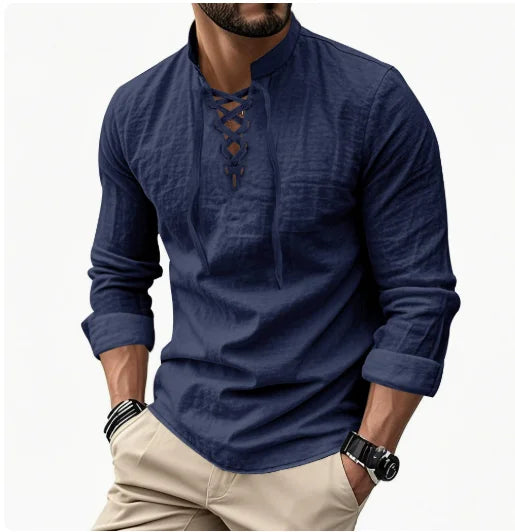 Chemise Henley en coton et lin
