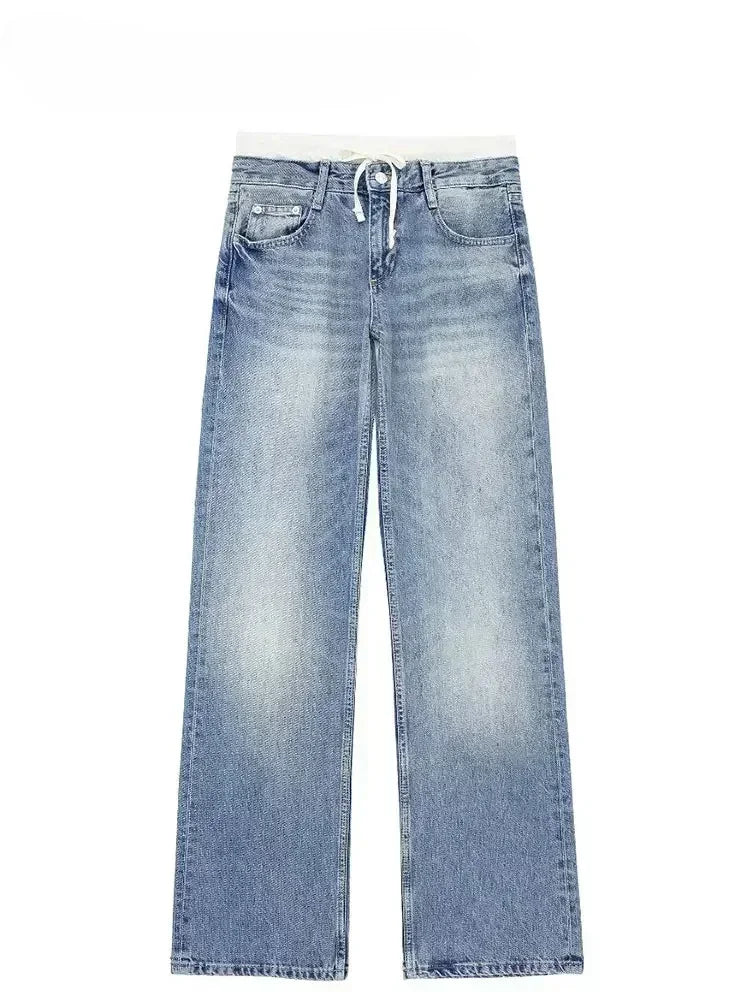 Jean droit bleu taille haute