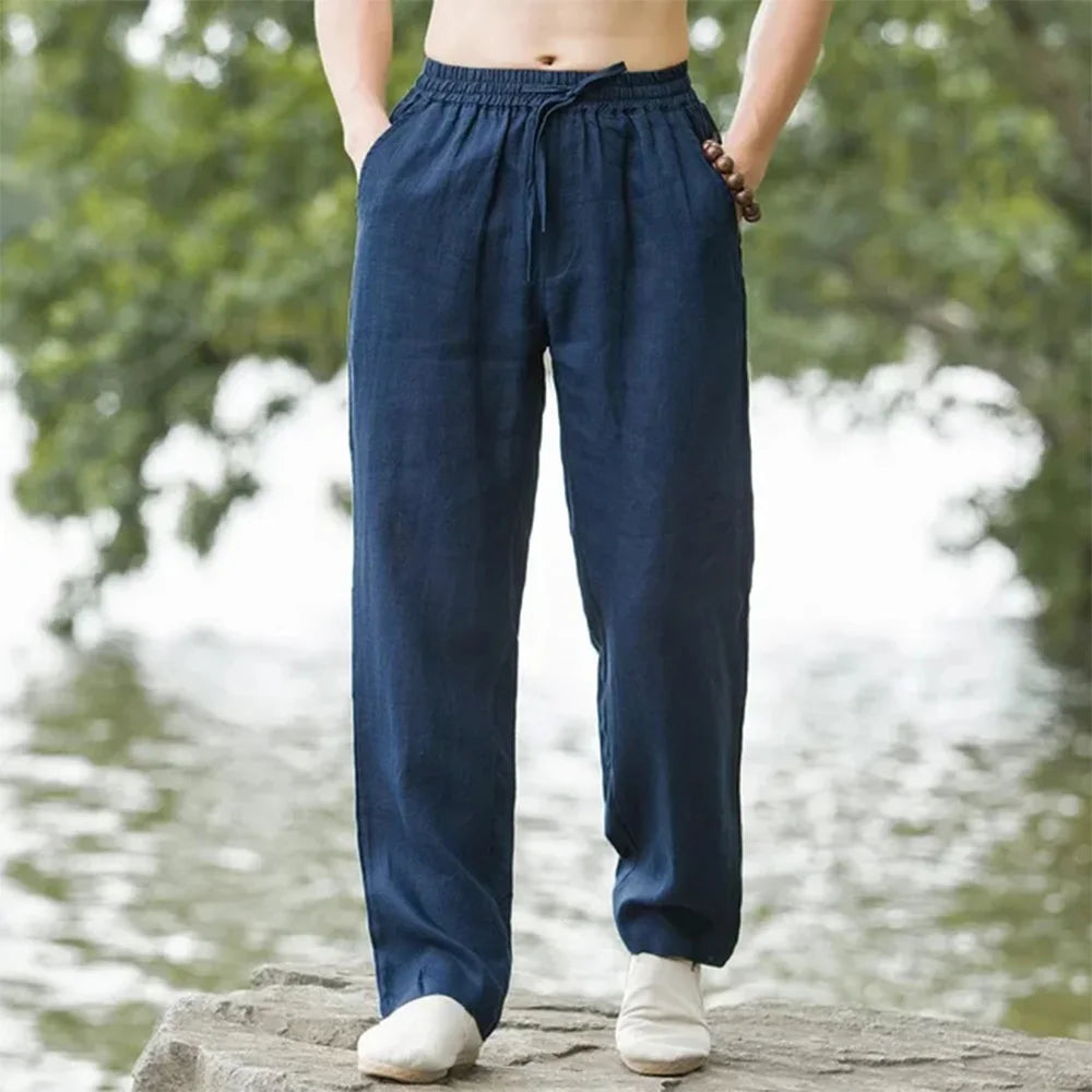 Pantalon droit coton-lin