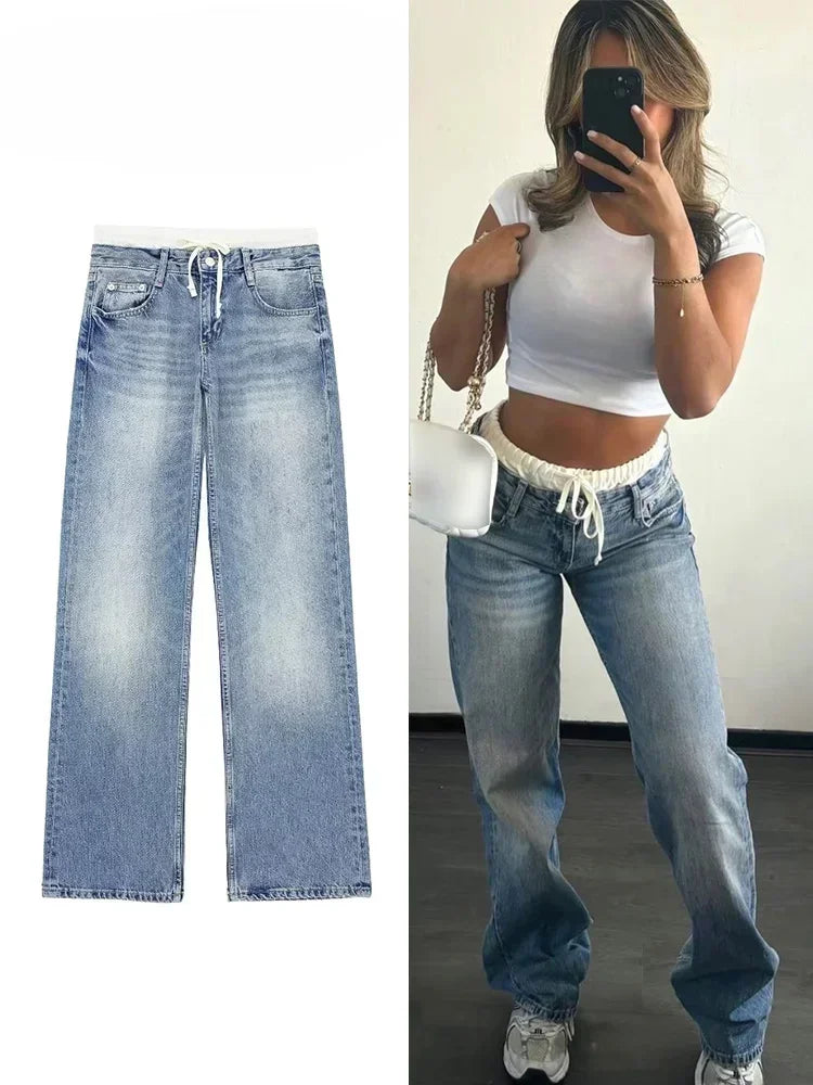 Jean droit bleu taille haute