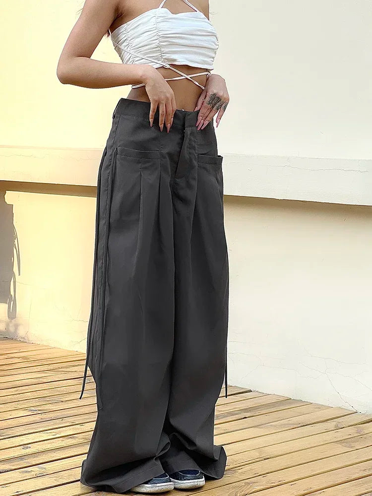 Pantalon large rétro plissé