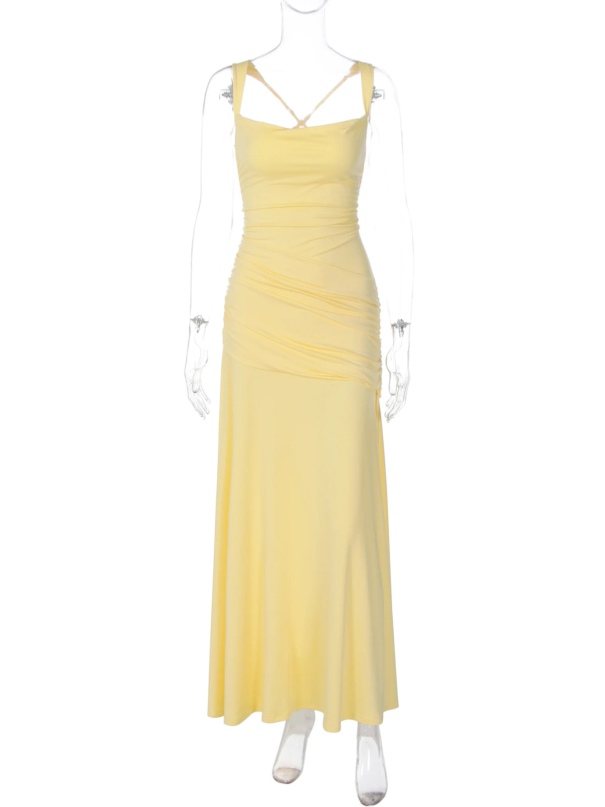 Robe longue froncée à col carré