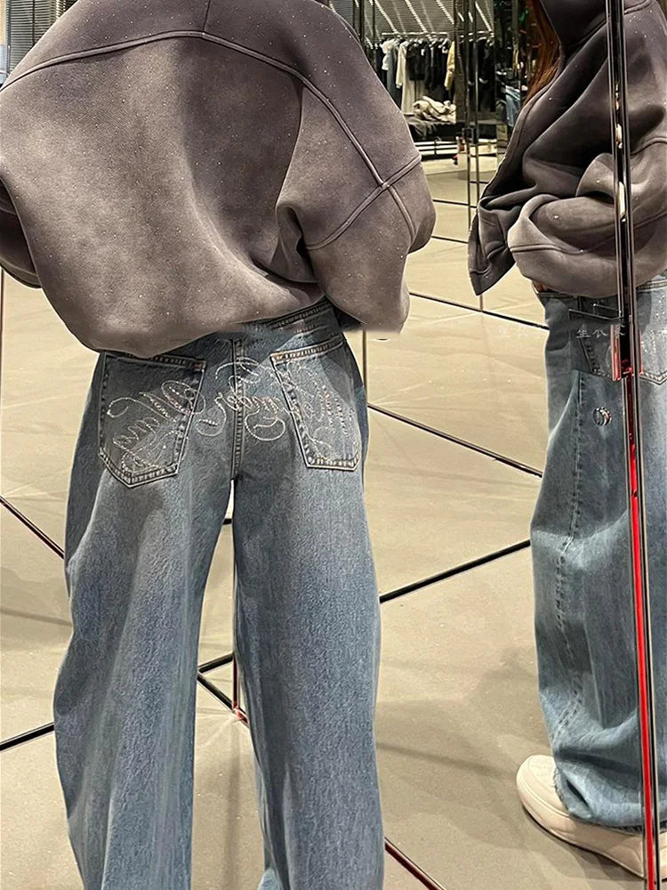 Jean large bleu taille haute