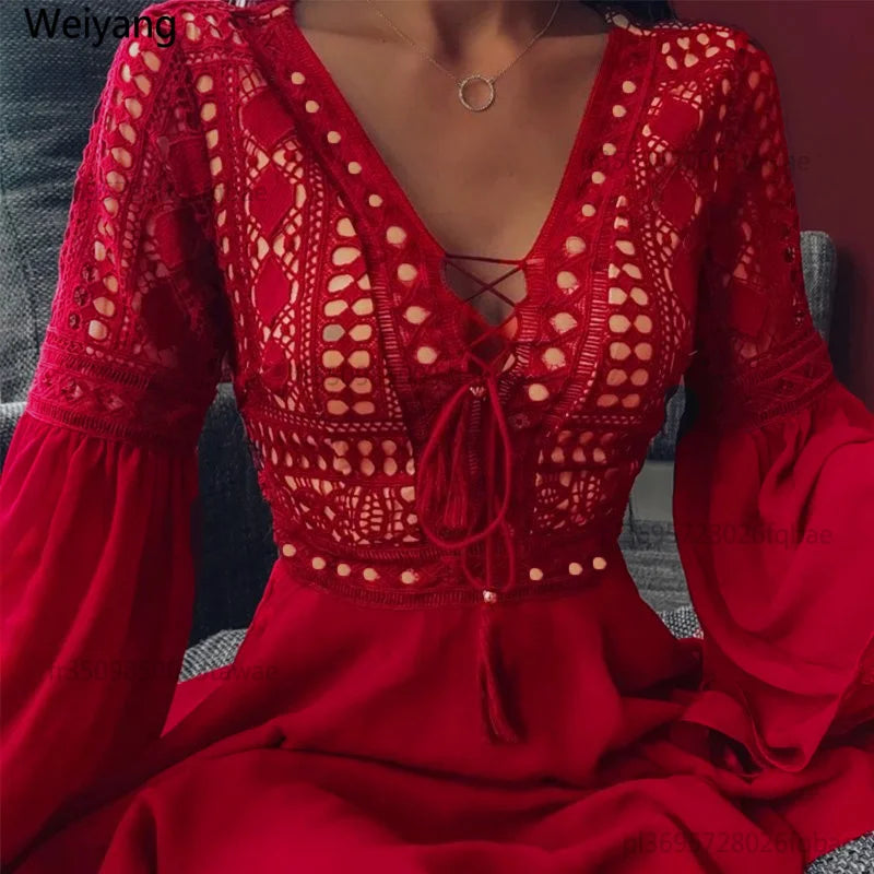 Robe courte à volants manches longues