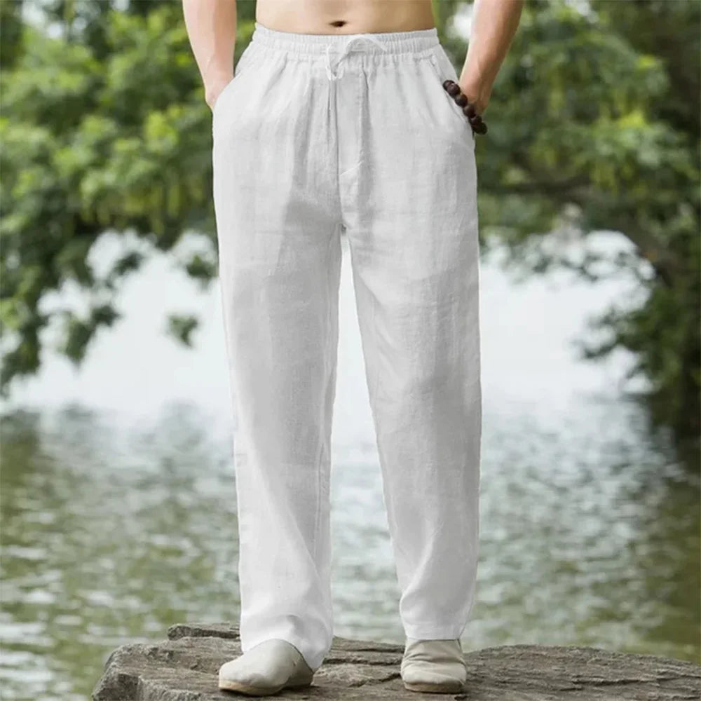 Pantalon droit coton-lin