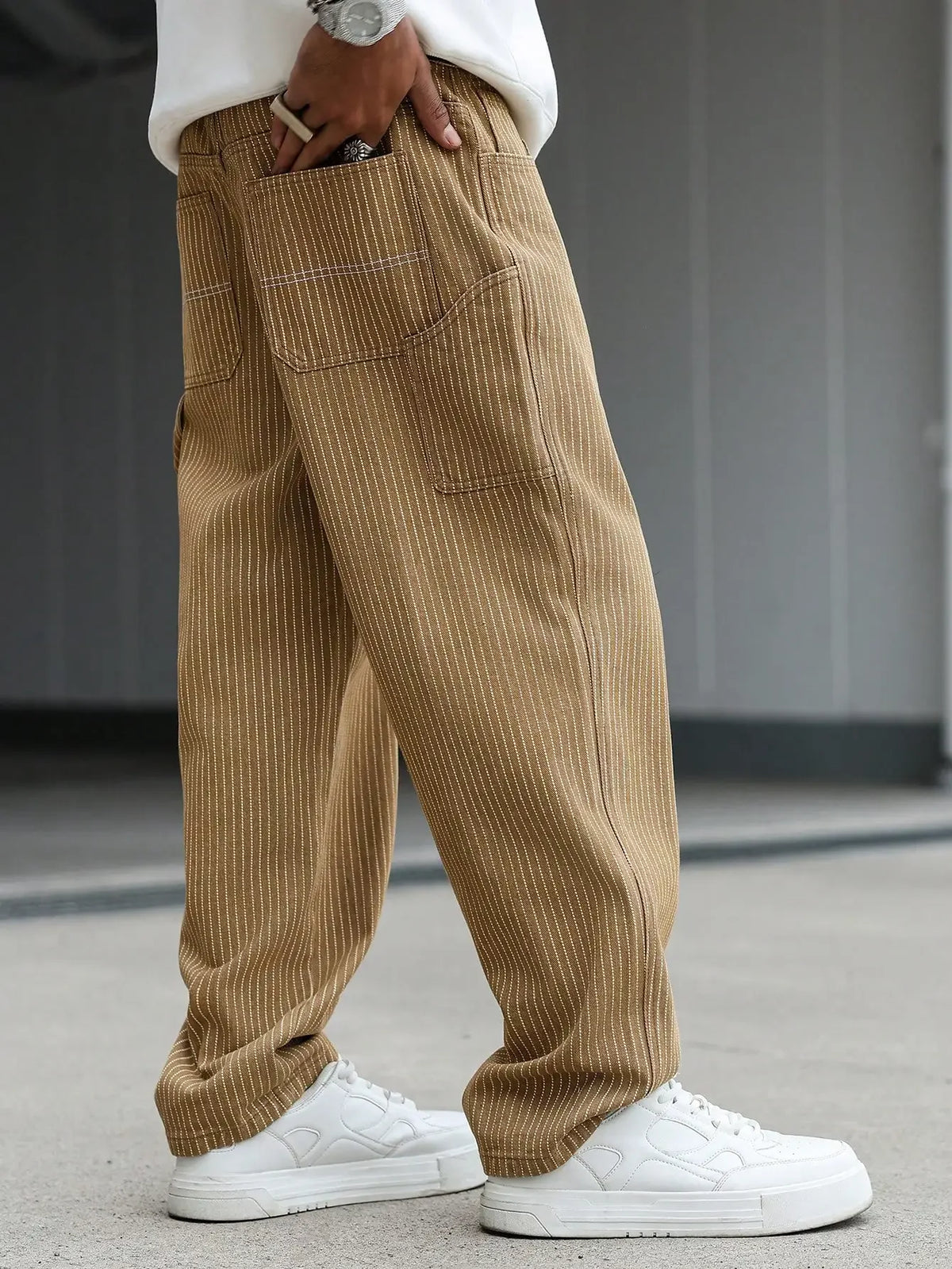 Pantalon cargo kaki rayé