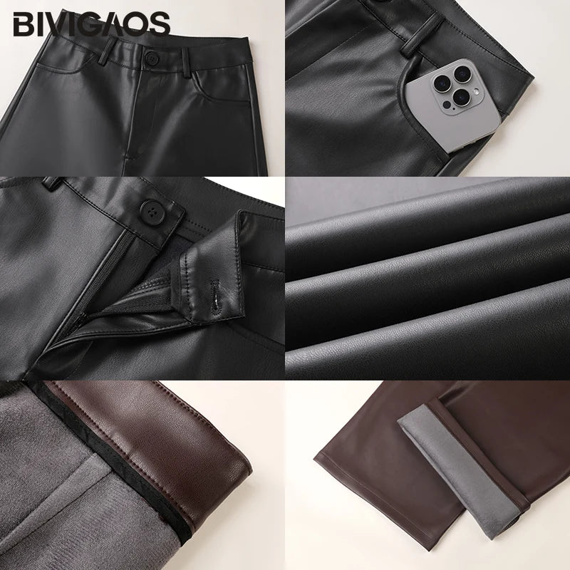 Pantalon droit effet cuir