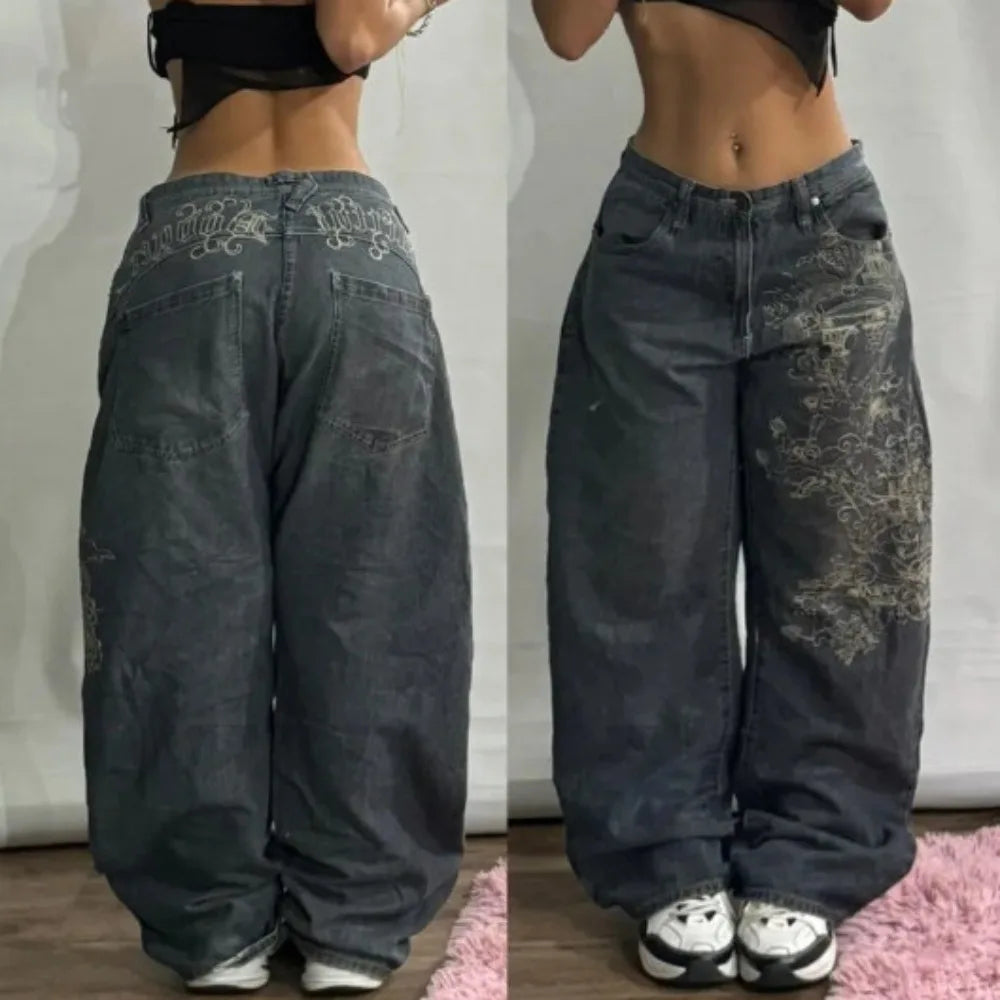 Jean baggy noir brodé