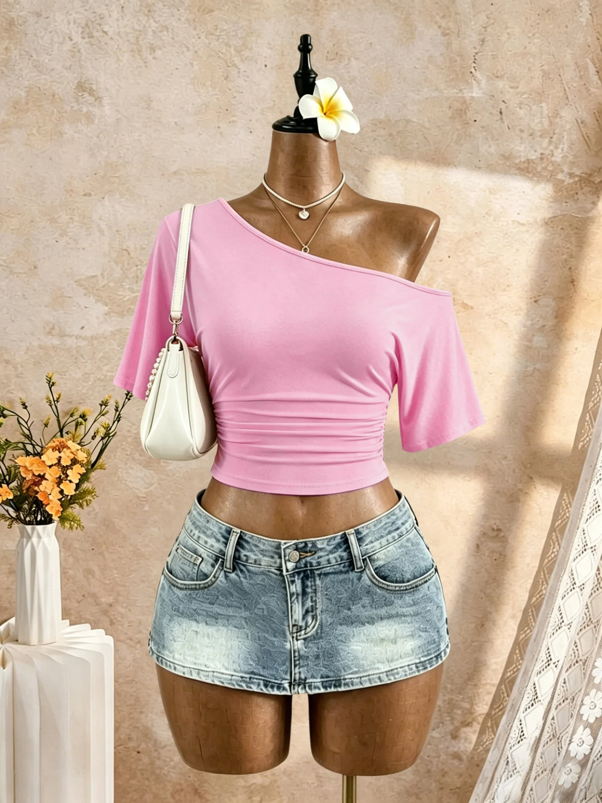 T-shirt asymétrique froncé