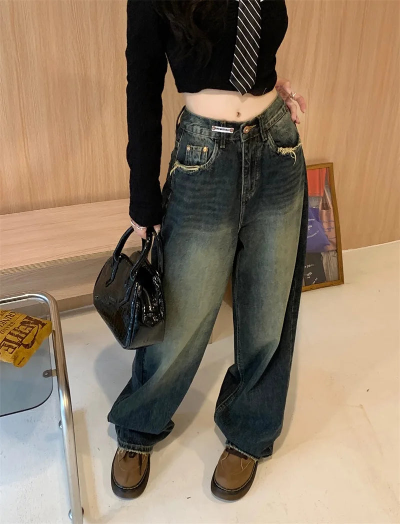 Jean ample noir taille haute